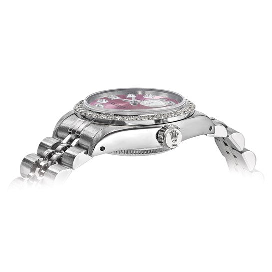 Pre-owned Rolex Independently Certified Women's Stainless Steel Datejust Jubilee with Rose Diamond Dial and Diamond Bezel