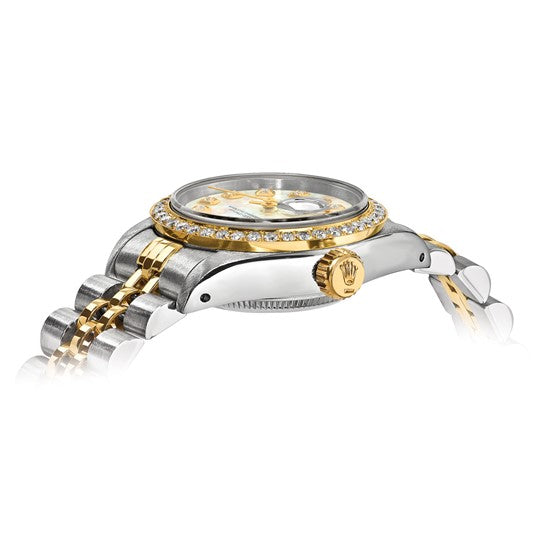 Pre-owned Rolex Independently Certified Women's Two-tone Datejust Jubilee with Mother of Pearl Diamond Dial and Diamond Bezel