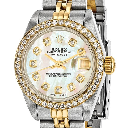Pre-owned Rolex Independently Certified Women's Two-tone Datejust Jubilee with Mother of Pearl Diamond Dial and Diamond Bezel