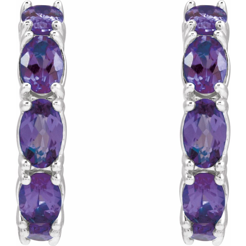 Sterling Silver Natural Amethyst Hoop Earrings