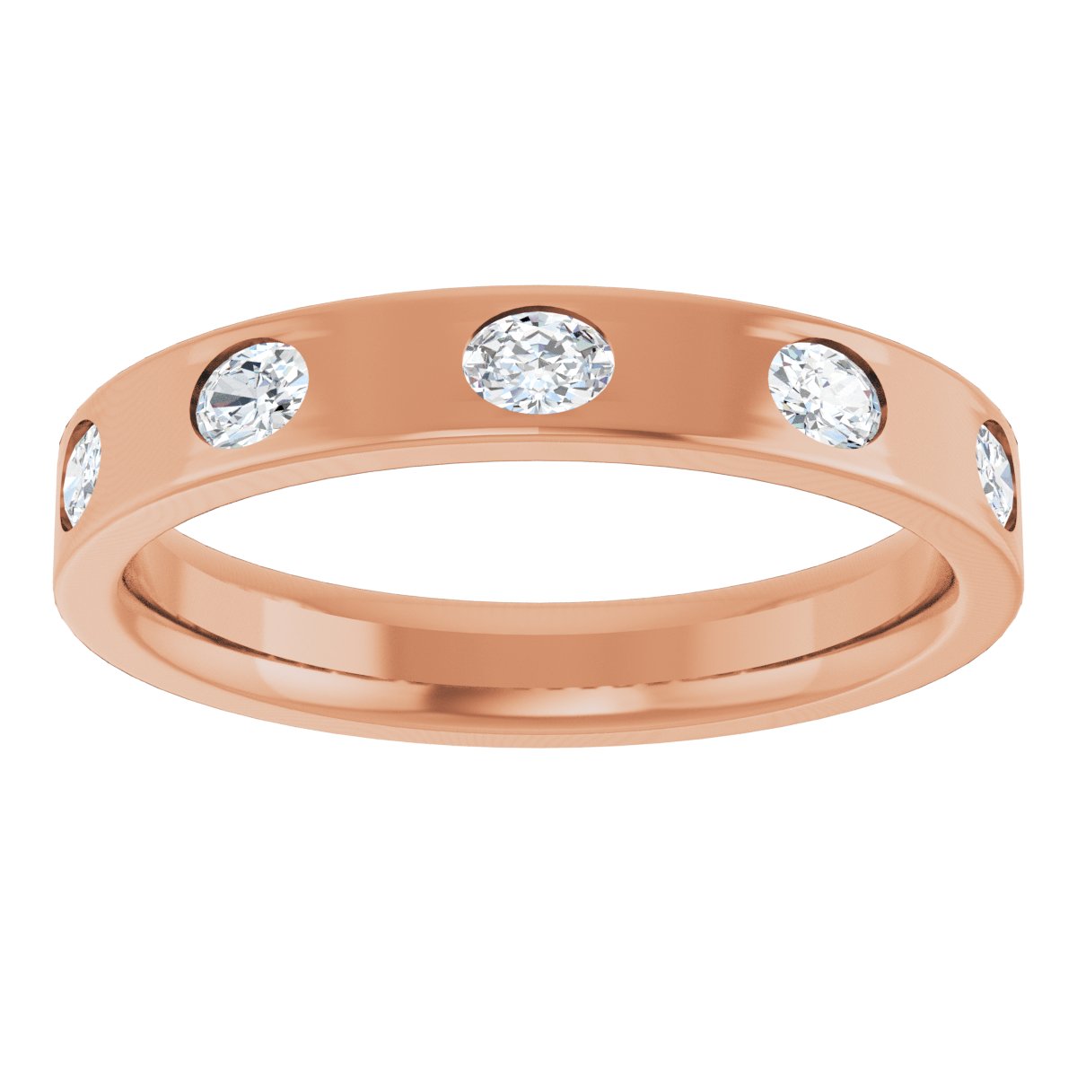 Oval diamond anniversary band, 3 X 2.3 mm stone design, product rendering