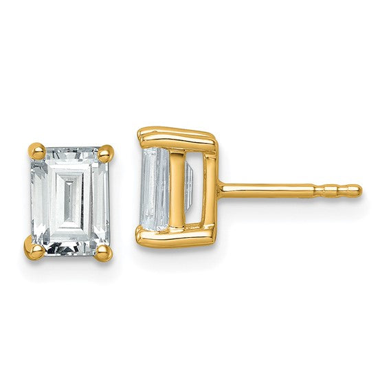 Emerald-cut lab-grown diamond stud earrings in yellow gold