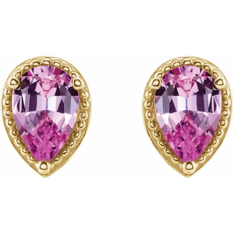 14K Yellow Gold Natural Pink Sapphire Pear Stud Earrings — Pretty in Pink collection