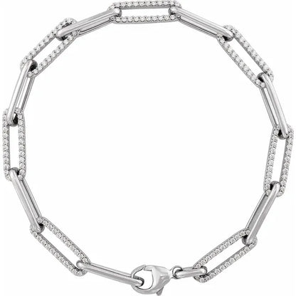 14K White 1 CTW Lab-Grown Diamond Link 7" Bracelet
