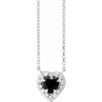 Black Onyx &  Diamond Heart Necklace