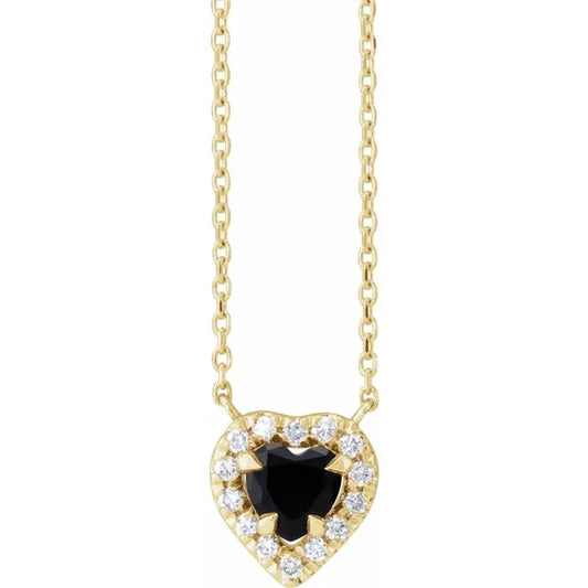 Black Onyx &  Diamond Heart Necklace