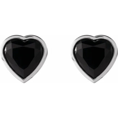 Black Onyx Heart Stud Earrings