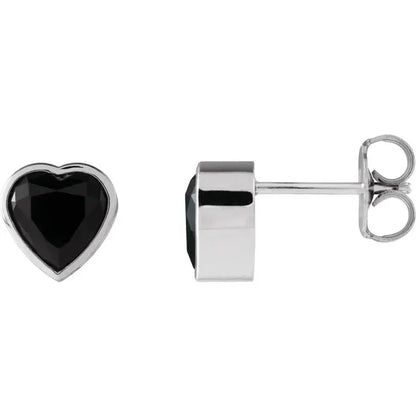 Black Onyx Heart Stud Earrings