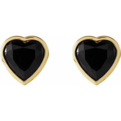 Black Onyx Heart Stud Earrings