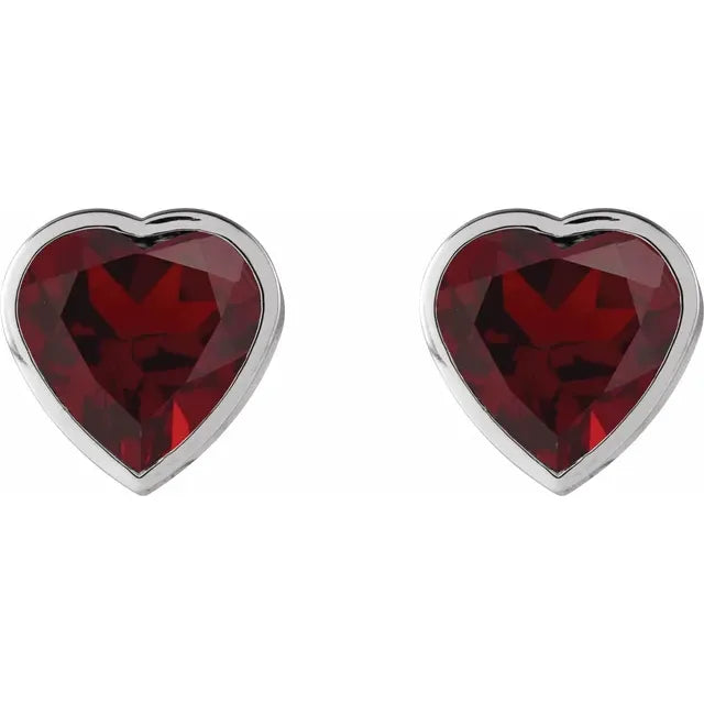 Garnet Heart Stud Earrings