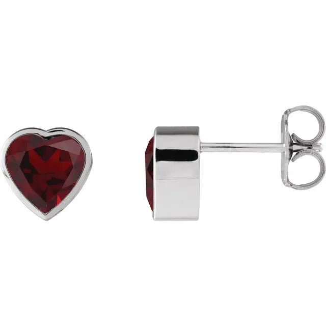 Garnet Heart Stud Earrings