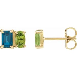 London Blue Topaz & Peridot Two-Stone Stud Earrings