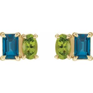 London Blue Topaz & Peridot Two-Stone Stud Earrings