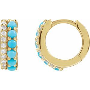 Turquoise & Diamond Huggie Hoop Earrings