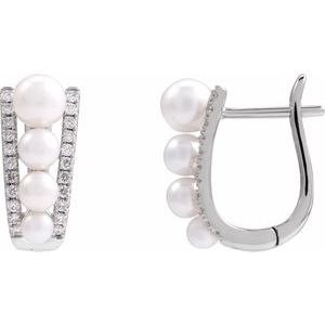 Freshwater Pearl & Diamond Hoop Earrings