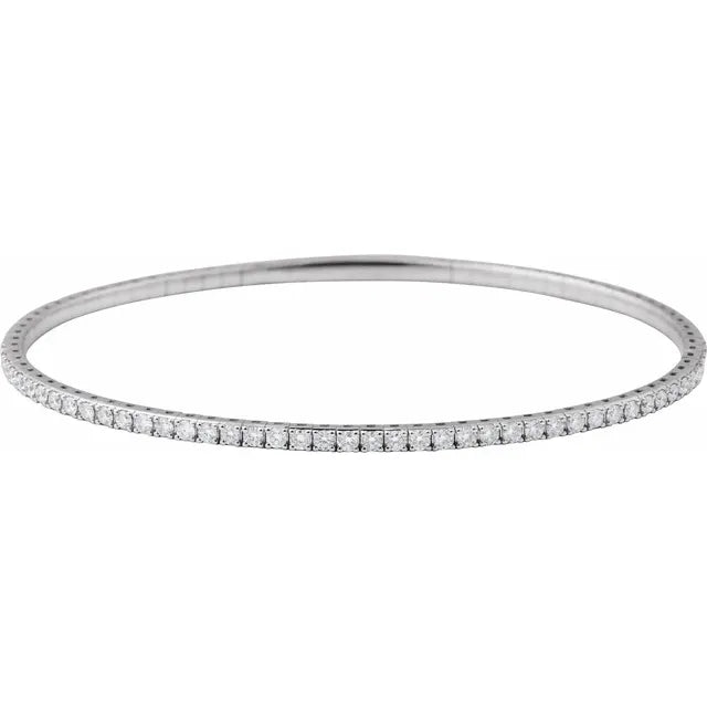 14K White 1 CTW Lab-Grown Diamond Flexible Bangle 7" Bracelet