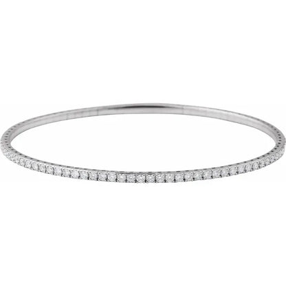 14K White 1 CTW Lab-Grown Diamond Flexible Bangle 7" Bracelet