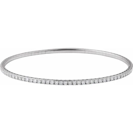 14K White 1 CTW Lab-Grown Diamond Flexible Bangle 7" Bracelet
