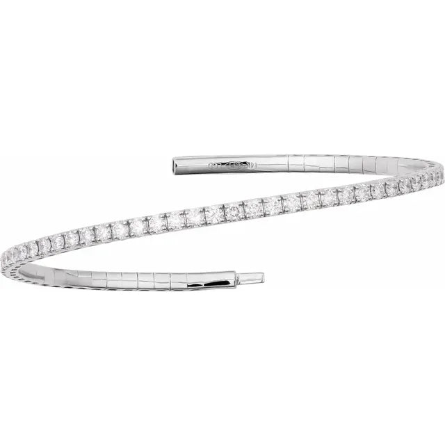 14K White 1 CTW Lab-Grown Diamond Flexible Bangle 7" Bracelet