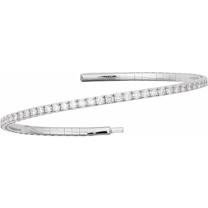 14K White 1 CTW Lab-Grown Diamond Flexible Bangle 7" Bracelet