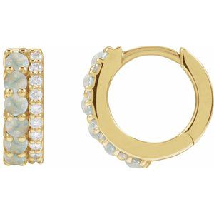 White Opal & Diamond Huggie Hoop Earrings