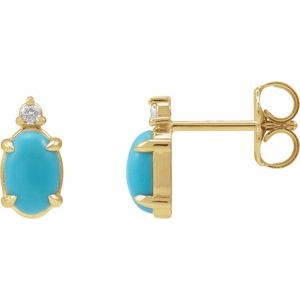 Natural Turquoise Cabochon & .Diamond Earrings