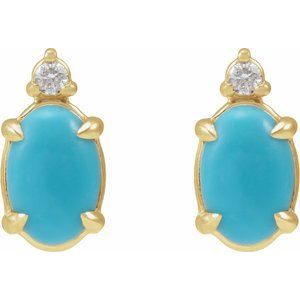 Natural Turquoise Cabochon & .Diamond Earrings