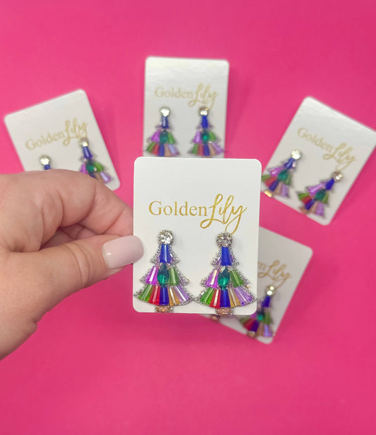 Christmas Tree Stud Earrings — Multicolor