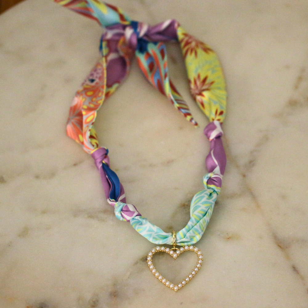Sunset Garden Scarf Necklace — Gold Heart