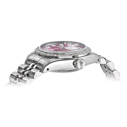 Pre-owned Rolex Independently Certified Women's Stainless Steel Datejust Jubilee with Rose Diamond Dial and Diamond Bezel