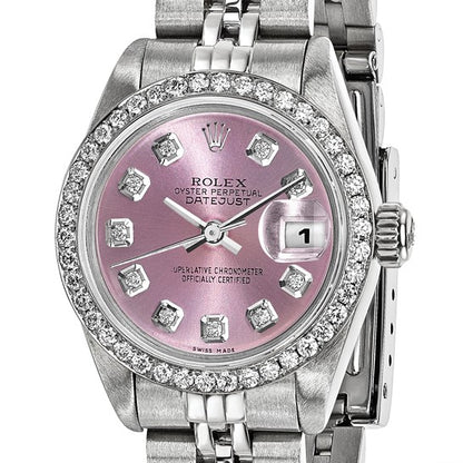 Pre-owned Rolex Independently Certified Women's Stainless Steel Datejust Jubilee with Rose Diamond Dial and Diamond Bezel