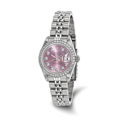 Pre-owned Rolex Independently Certified Women's Stainless Steel Datejust Jubilee with Rose Diamond Dial and Diamond Bezel