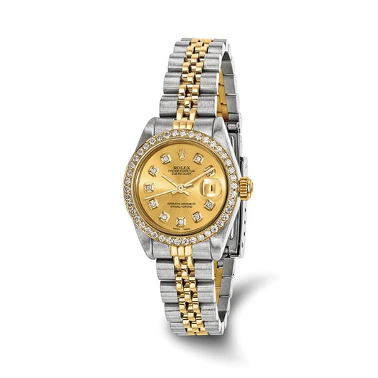 Pre-owned Rolex Independently Certified Women's Two-tone Datejust Jubilee with Champagne Diamond Dial and Diamond Bezel