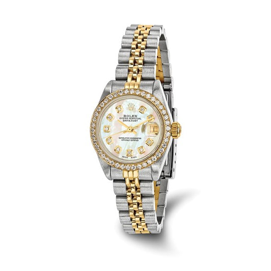 Pre-owned Rolex Independently Certified Women's Two-tone Datejust Jubilee with Mother of Pearl Diamond Dial and Diamond Bezel