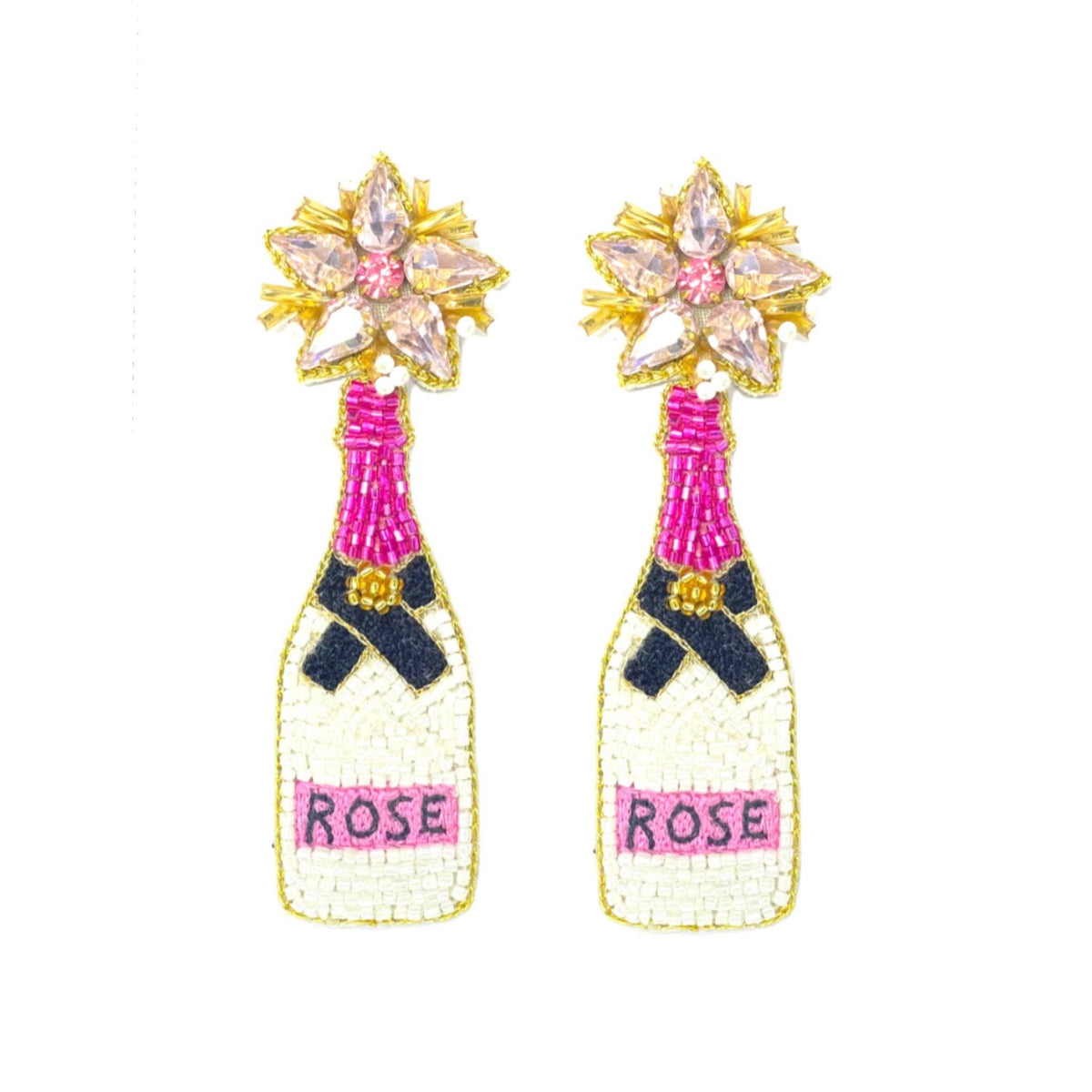 Rosé Champagne Bottle Earrings — Pink and White