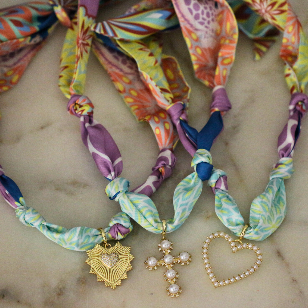 Sunset Garden Scarf Necklace — Gold Heart