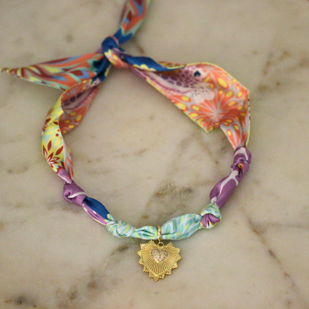 Sunset Garden Scarf Necklace — Gold Heart