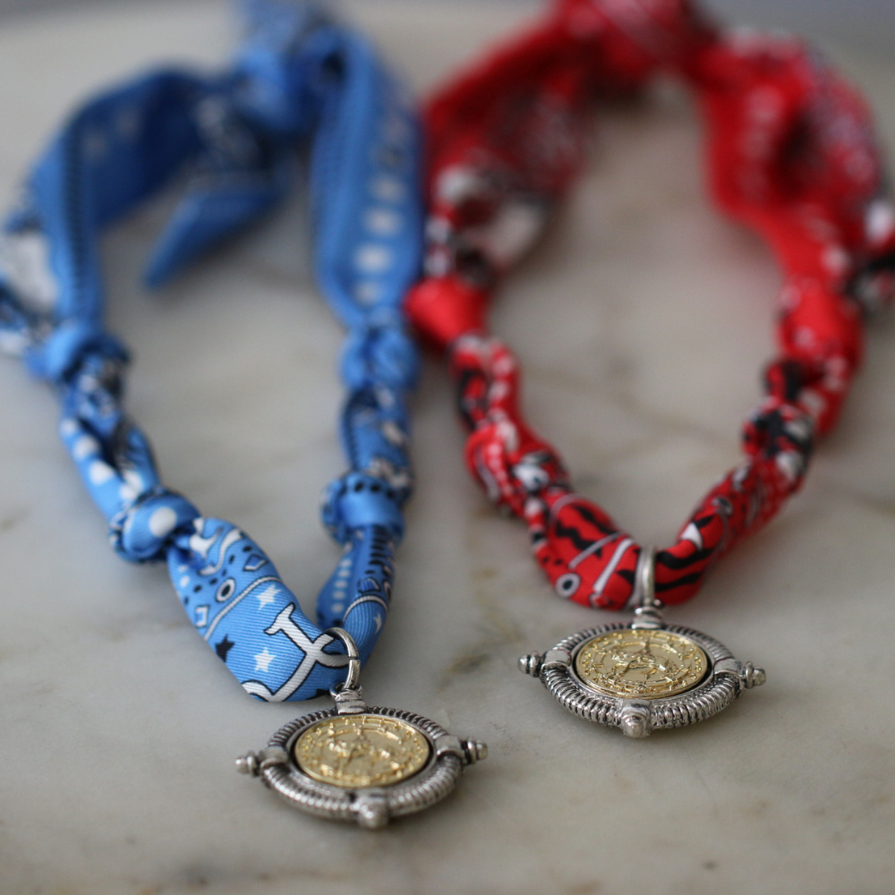 Western Coin Scarf Necklace — Blue
