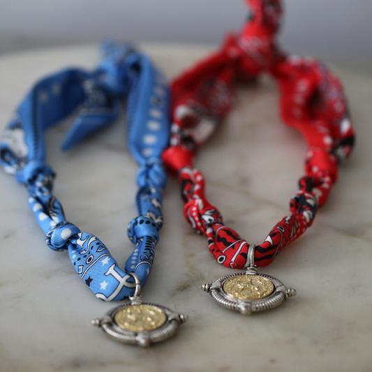 Western Coin Scarf Necklace — Blue