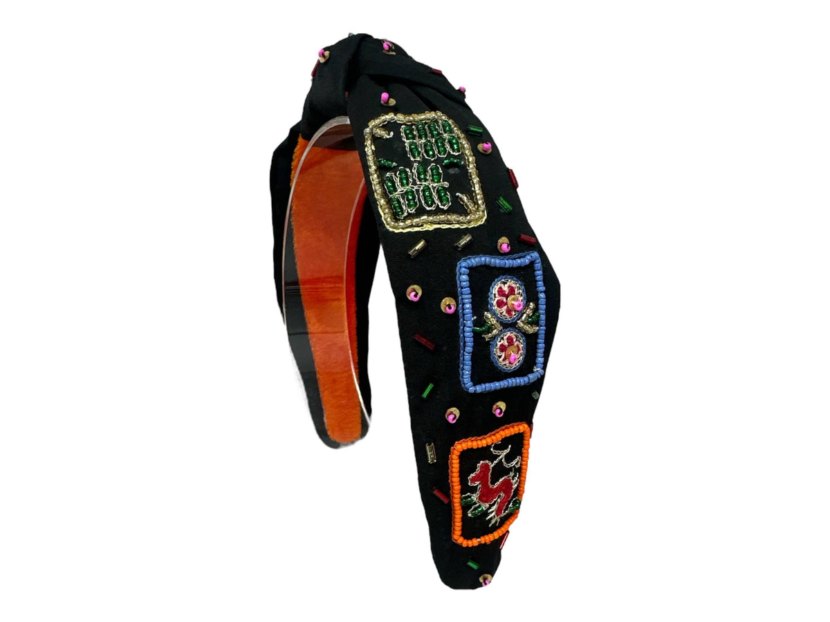 Mahjong Knotted Headband — Black