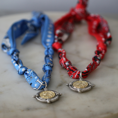 Western Coin Scarf Necklace — Red