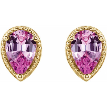 Pink Sapphire Pear Studs