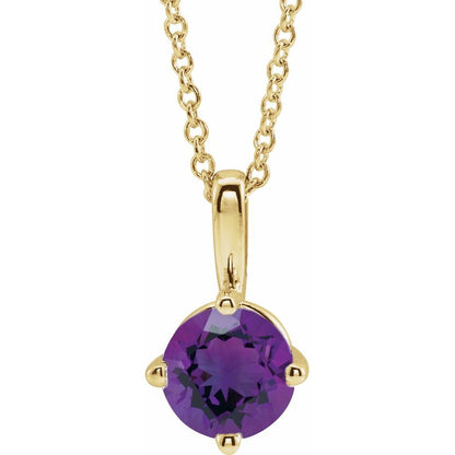 14K Yellow 6 mm Natural Amethyst Solitaire 16-18" Necklace