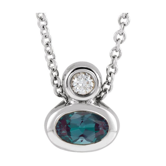 Oval Lab-Grown Alexandrite & Natural Diamond Necklace