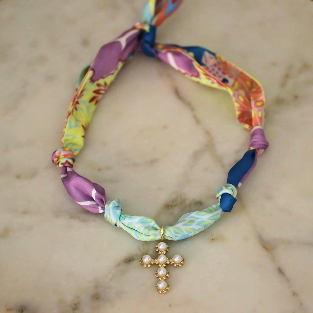 Sunset Garden Scarf Necklace — Gold Heart