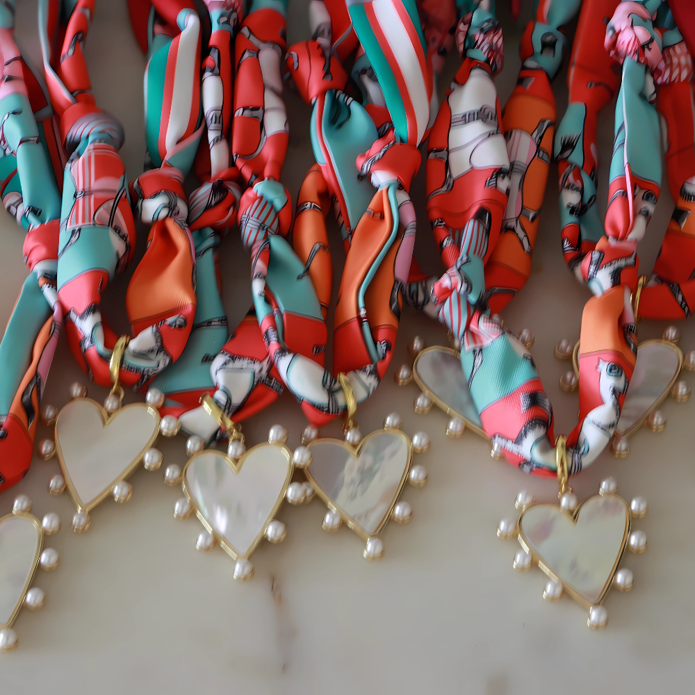 Scarlett Scarf Necklace — Horse Print and White Heart