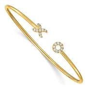 14K Yellow Gold Diamond X and O Cuff Bangle