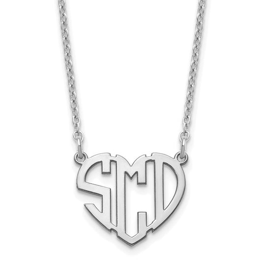 Sterling Silver Block Heart Initial Necklace