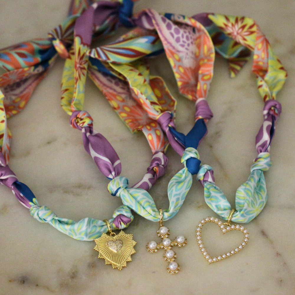 Sunset Garden Scarf Necklace — Gold Heart
