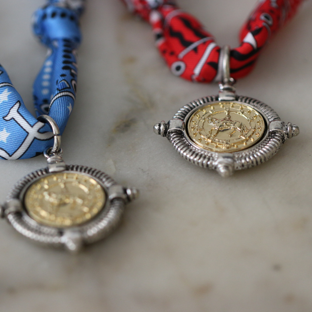 Western Coin Scarf Necklace — Red